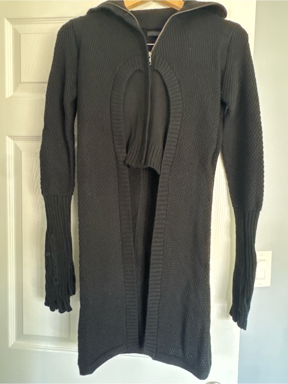 Longline Black Hooded Knit Cardigan Sweater